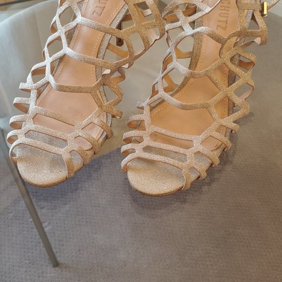 SCHULTZ GOLD SPARKLE MID HEEL - Picture 2 of 3